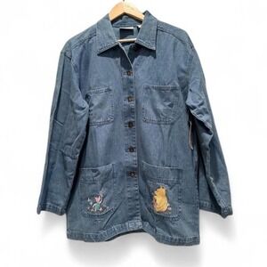 NWT Disney Classic Pooh Vintage Late 90s Y2K Embroidered Denim Jacket‎ Size XL